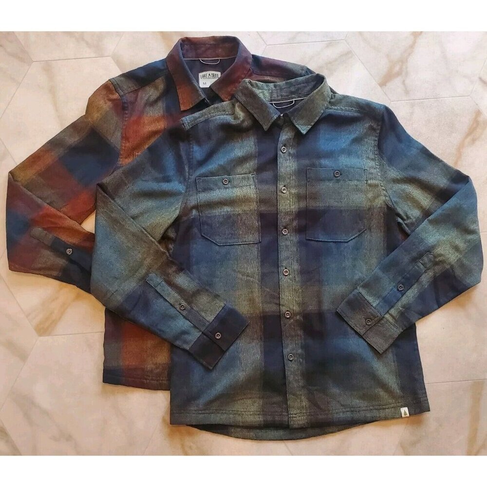 Lake & Trail Shirt Men's Plaid Flannel Button-Up Size Medium Lot of 2 Shirts